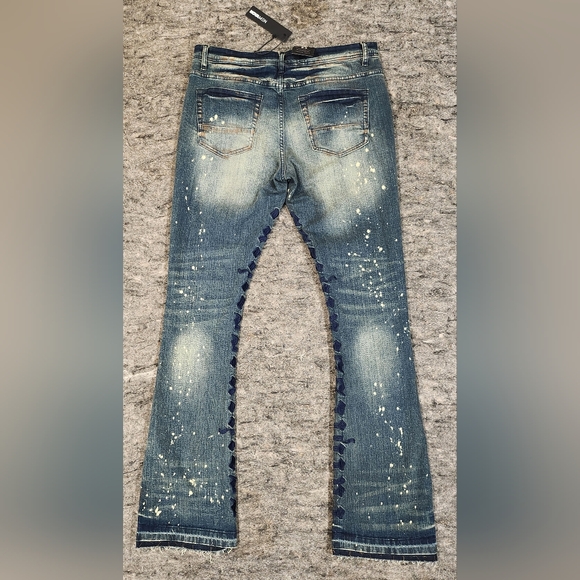Ruthless Embroidered Stacked Skinny Flare Jeans - Vintage Blue - Picture 4 of 7